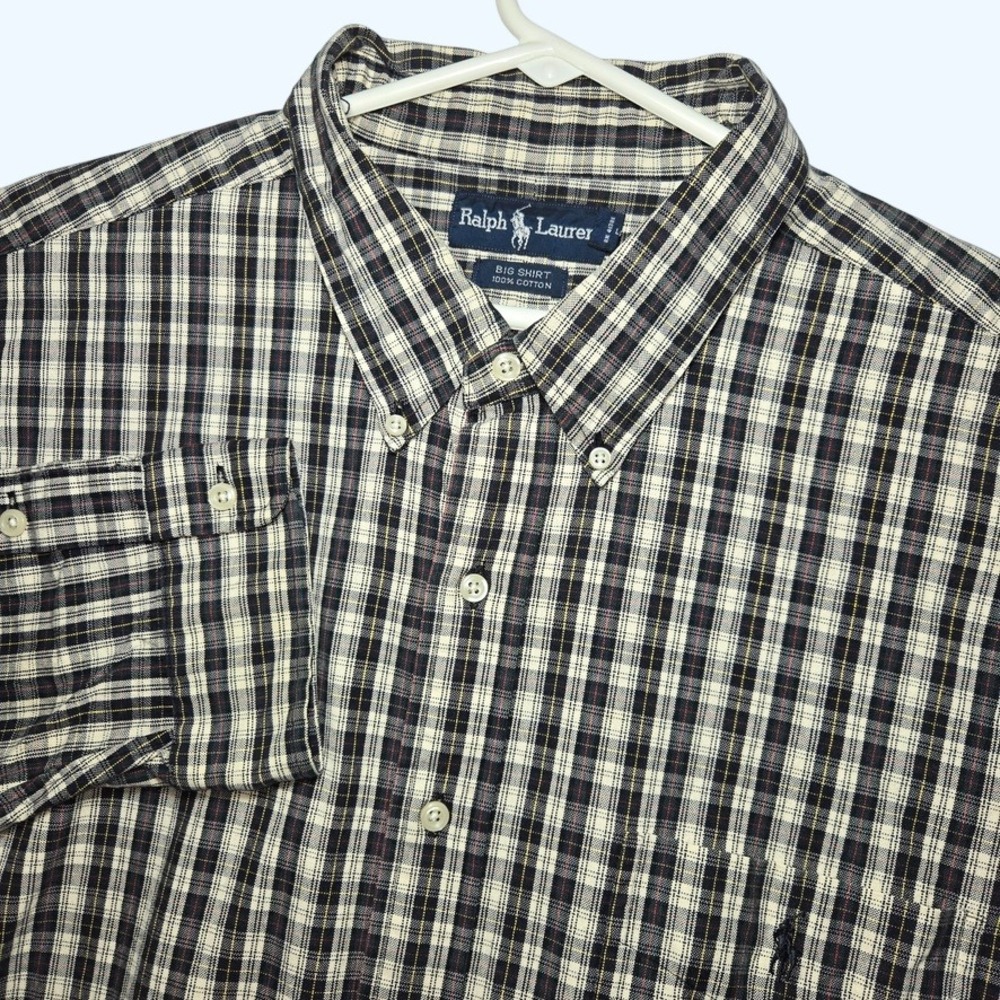 Ralph Lauren Big Shirt Mens XXL Plaid Cotton Button Down Long Sleeve READ*